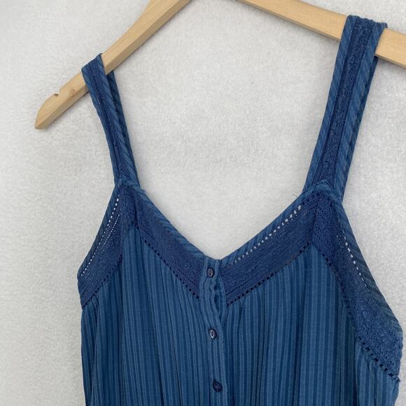 LUCKY BRAND Jumpsuit XS Indigo Striped Culotte V Neck Tie-Waist Cropped Blue - Picture 4 of 15